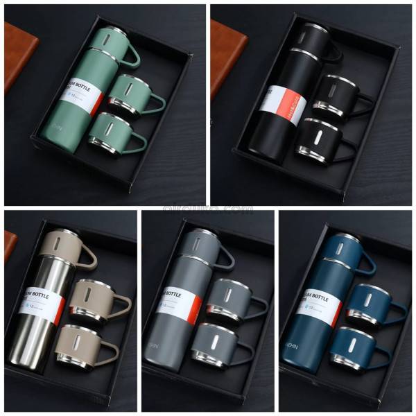 3 in 1 Vacuum Insulated Thermal Flask Set With Cup Set - Image 3