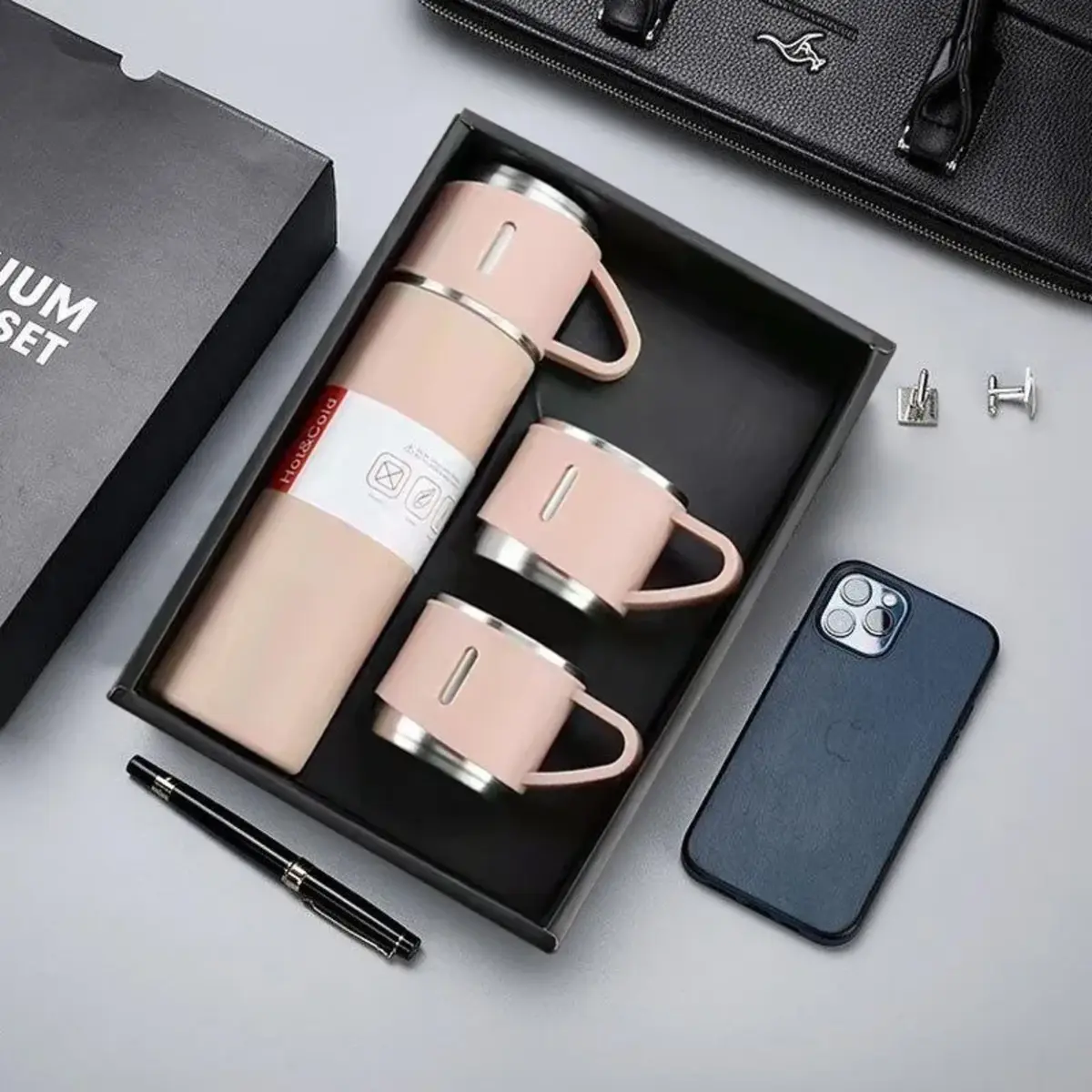 3 in 1 Vacuum Insulated Thermal Flask Set With Cup Set - Image 2